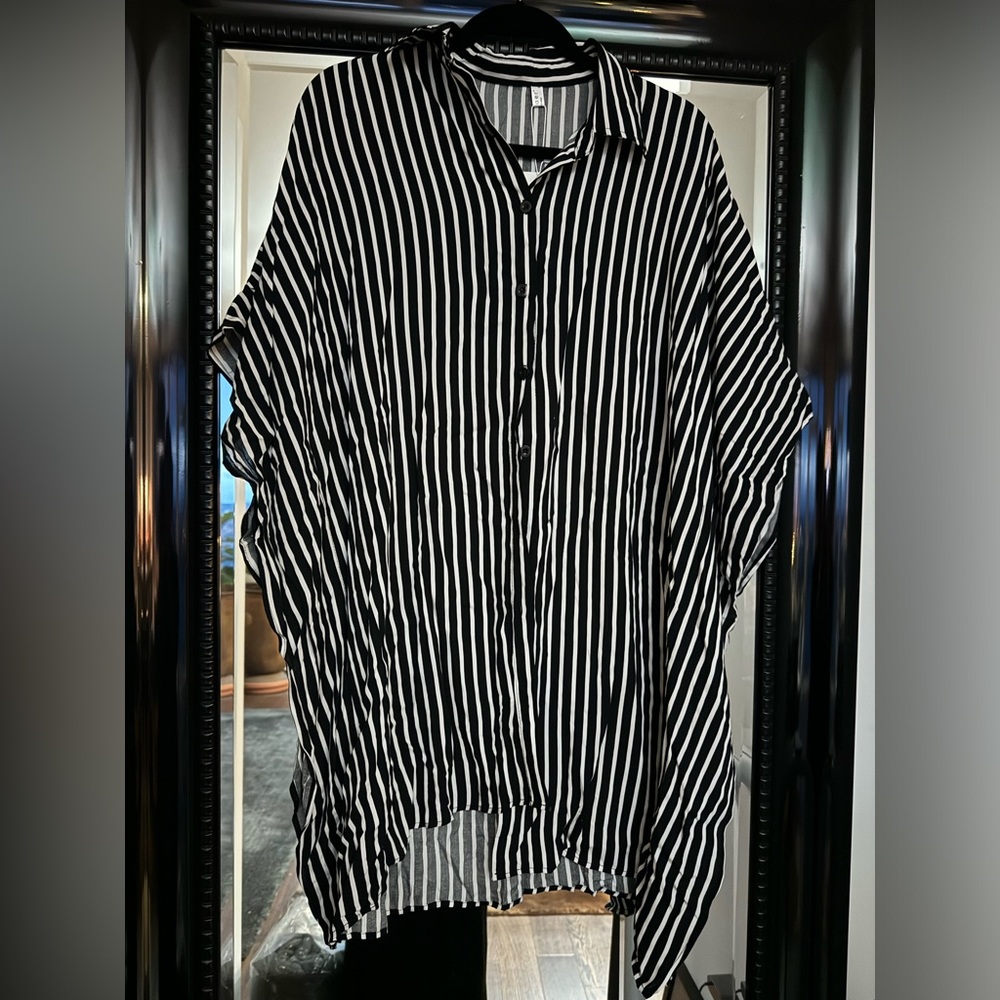NWT dark blue/white striped beach cover-up/shirt